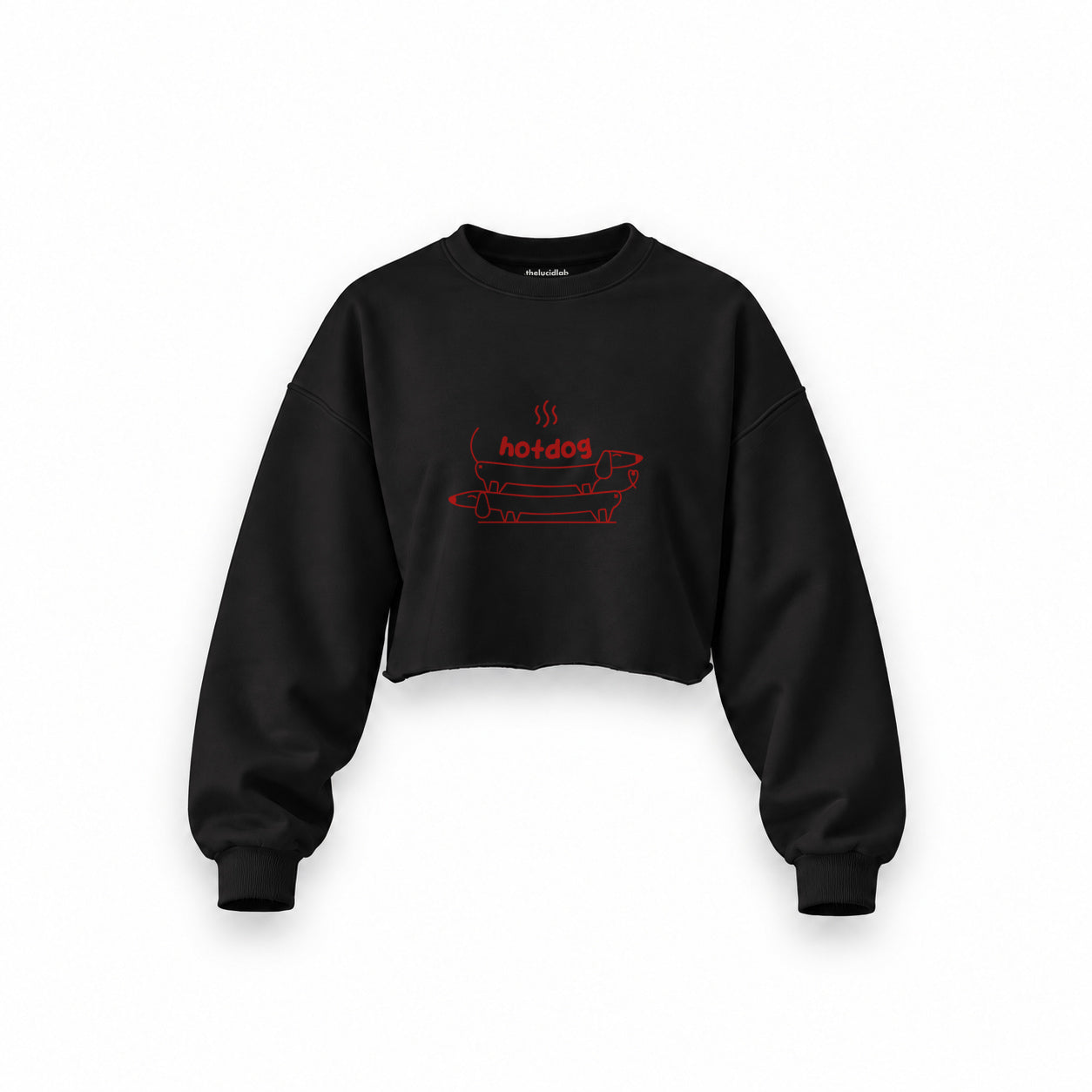 Hotdog Oversize Crop Sweatshirt — Siyah — Ön baskı
