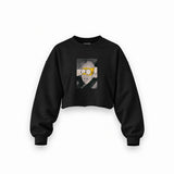 Albert Einstein / Homer Simpson Oversize Crop Sweatshirt — Siyah — Ön baskı