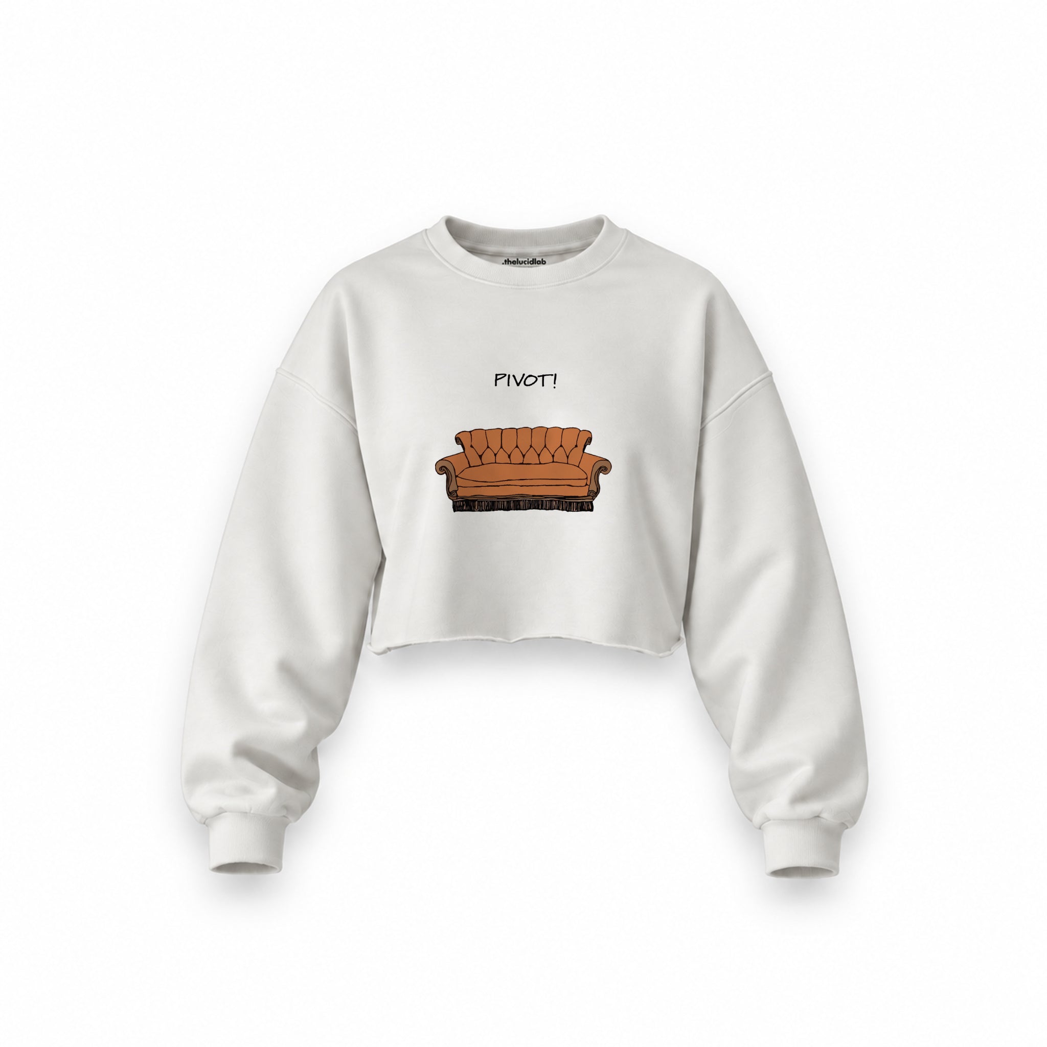 Pivot! / Friends Oversize Crop Sweatshirt — Beyaz — Ön baskı