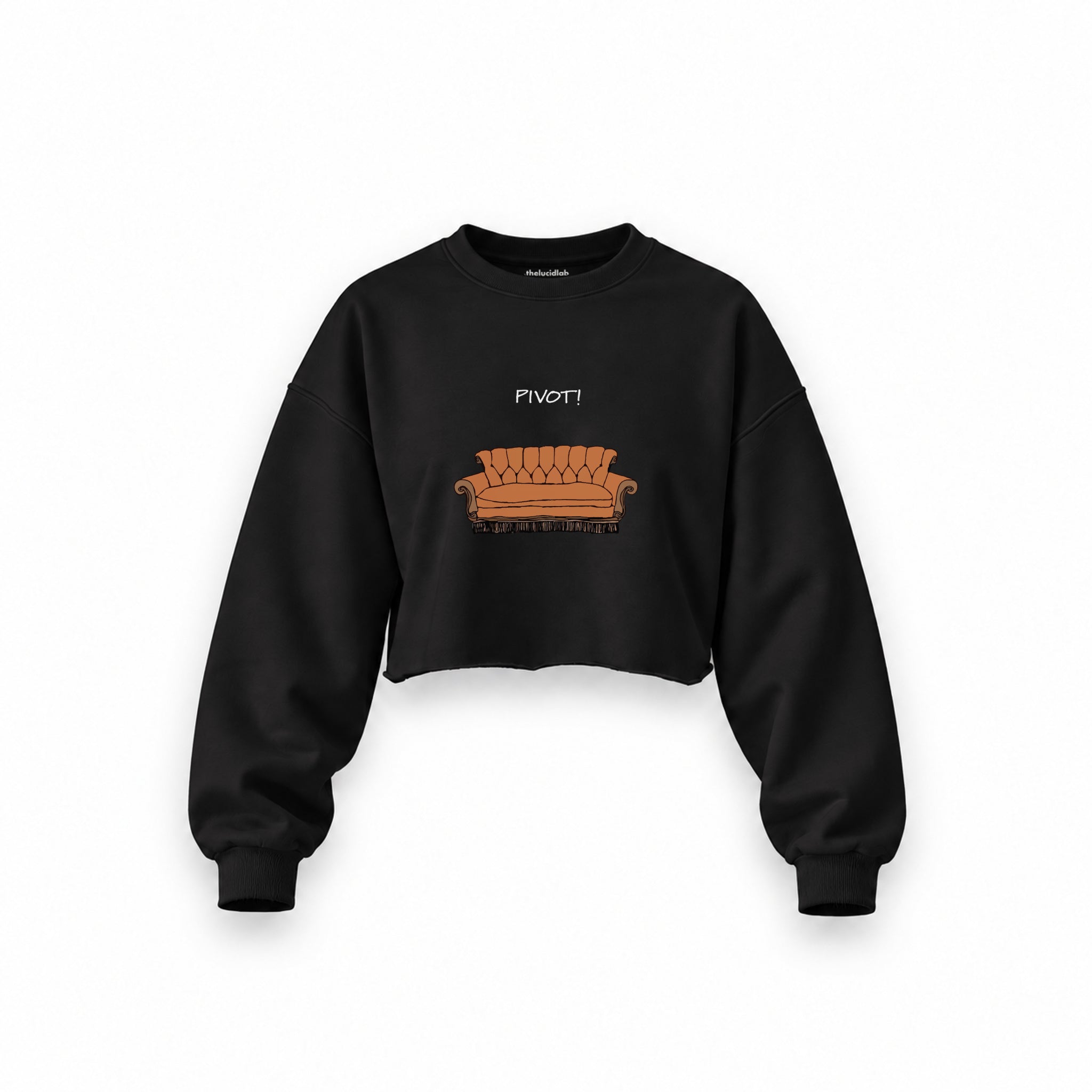 Pivot! / Friends Oversize Crop Sweatshirt — Siyah — Ön baskı