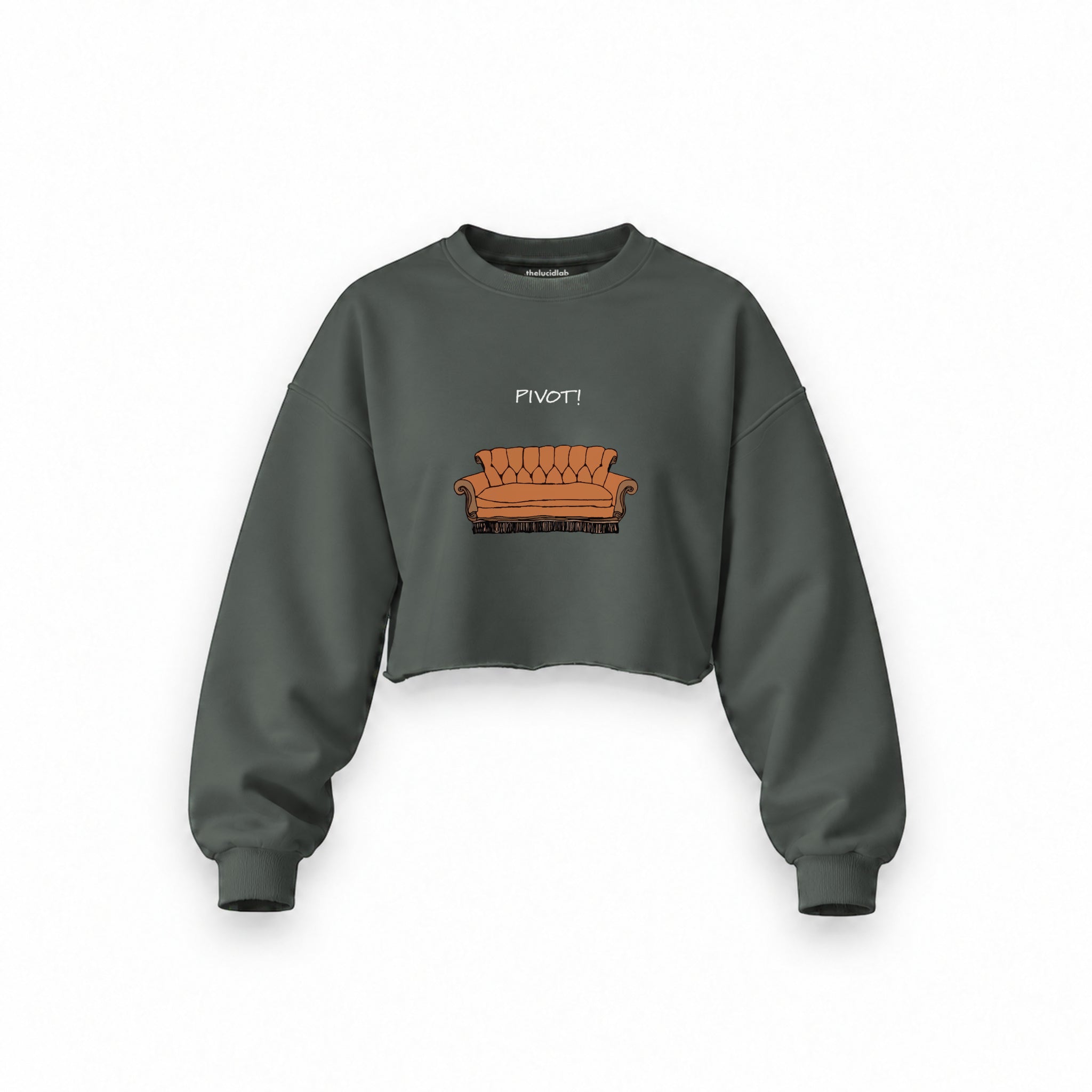 Pivot! / Friends Oversize Crop Sweatshirt — Antrasit — Ön baskı