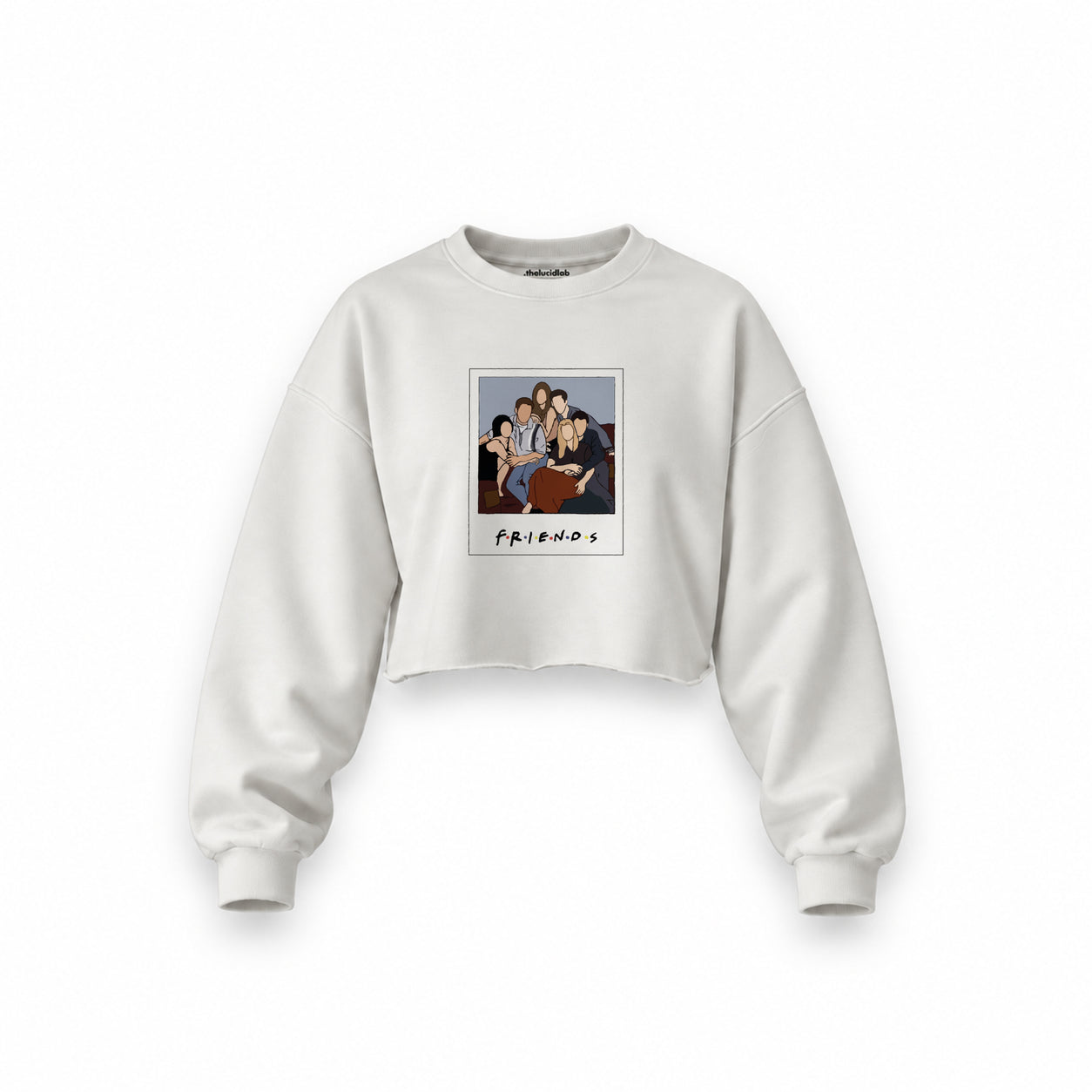 Friends Silüetli Oversize Crop Sweatshirt — Beyaz — Ön baskı