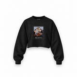 Friends Silüetli Oversize Crop Sweatshirt — Siyah — Ön baskı