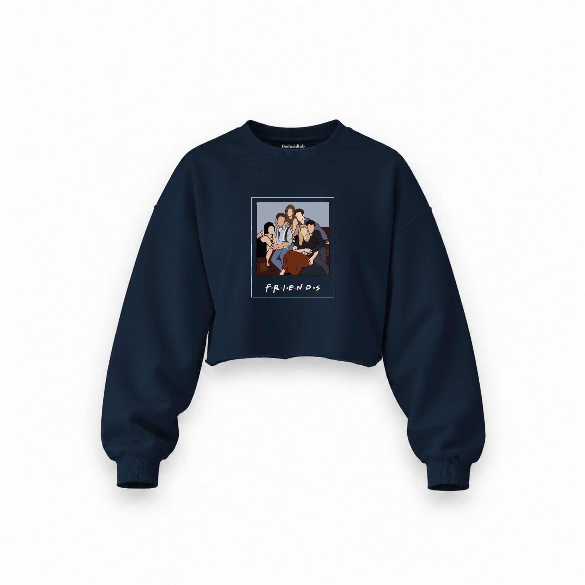 Friends Silüetli Oversize Crop Sweatshirt — Lacivert — Ön baskı