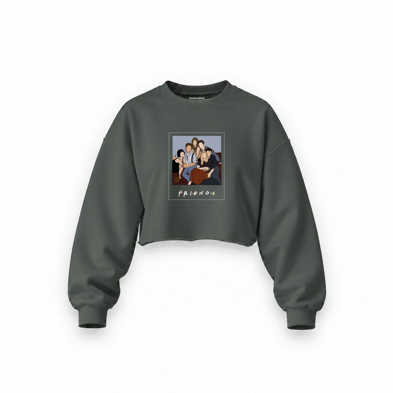 Friends Silüetli Oversize Crop Sweatshirt — Antrasit — Ön baskı