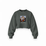 Friends Silüetli Oversize Crop Sweatshirt — Antrasit — Ön baskı