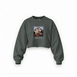 Friends Silüetli Oversize Crop Sweatshirt — Antrasit — Ön baskı