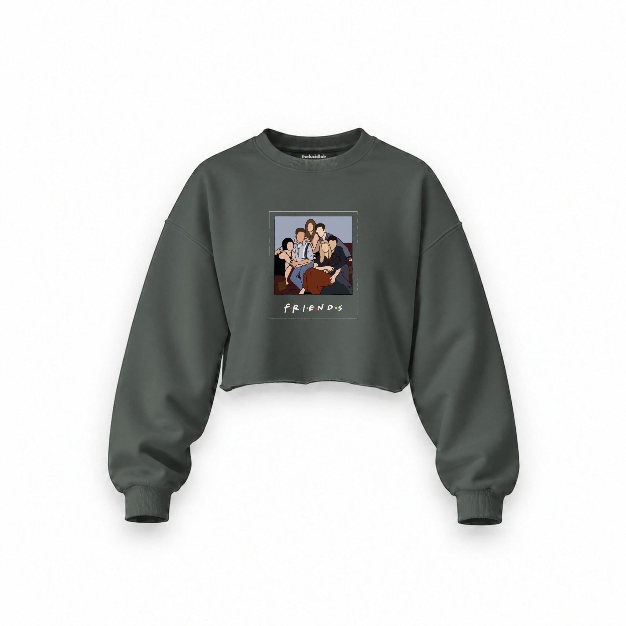Friends Silüetli Oversize Crop Sweatshirt — Antrasit — Ön baskı