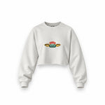 Central Perk / Friends Oversize Crop Sweatshirt — Beyaz — Ön baskı
