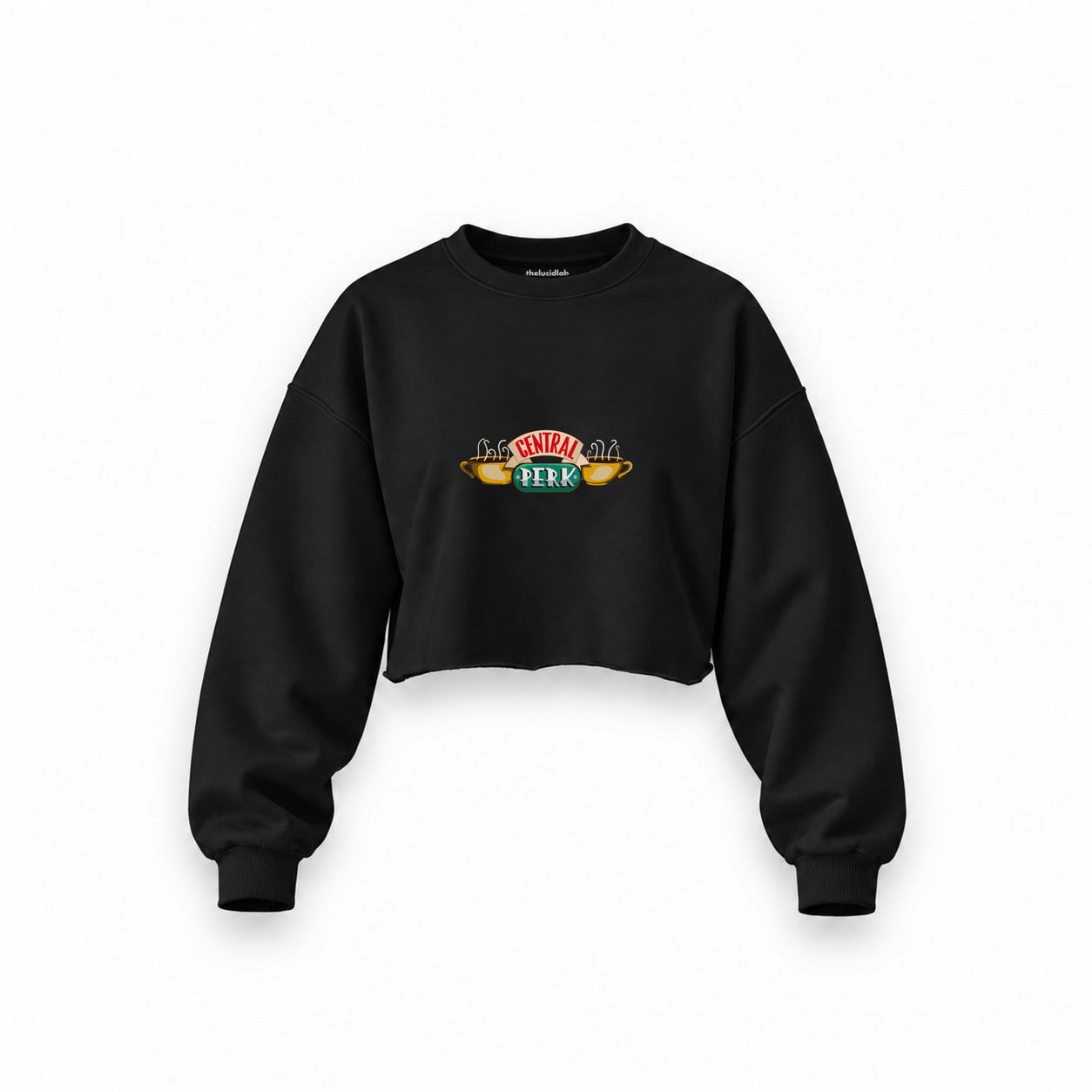 Central Perk / Friends Oversize Crop Sweatshirt — Siyah — Ön baskı