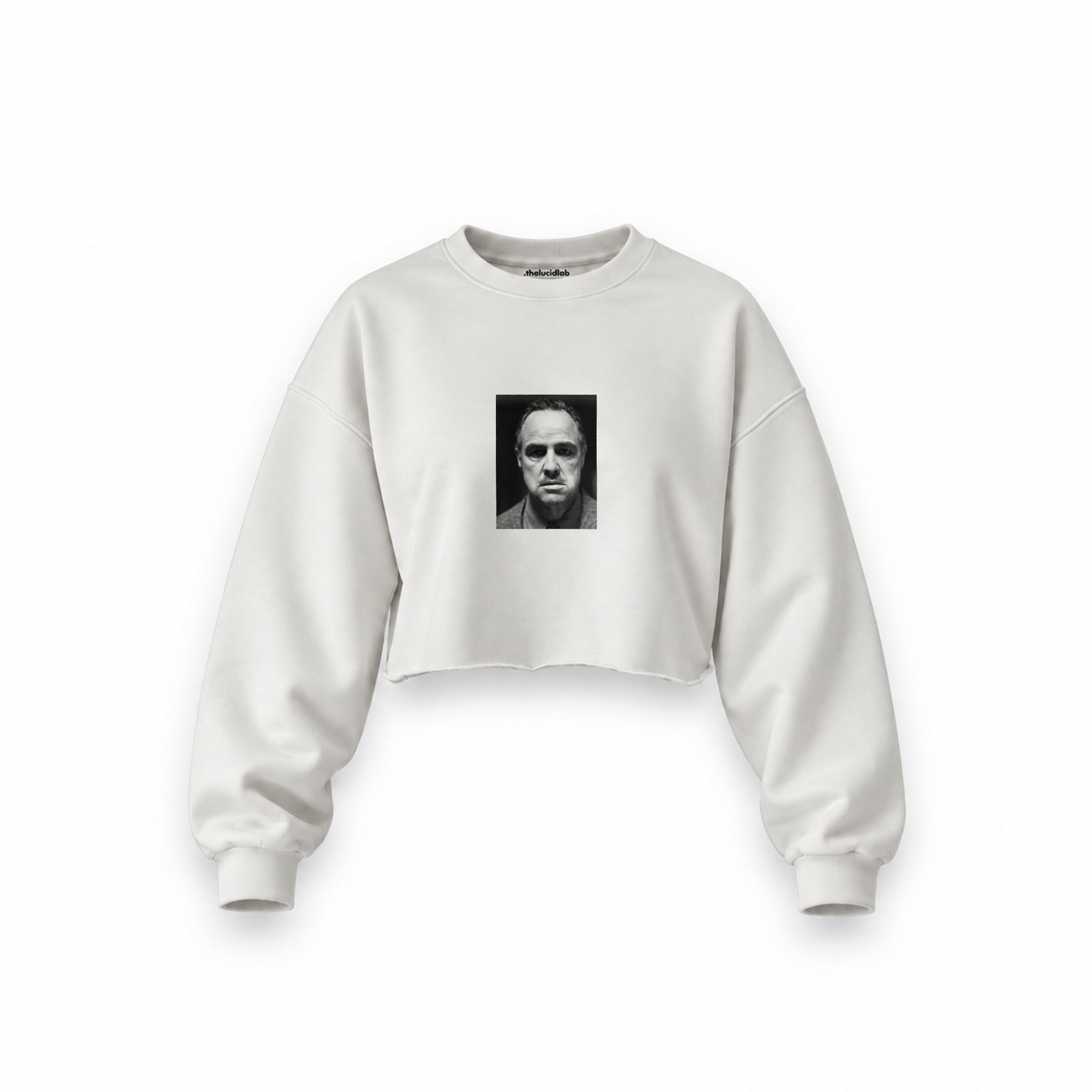 Marlon Brando / Godfather 1972 Oversize Crop Sweatshirt — Beyaz — Ön baskı