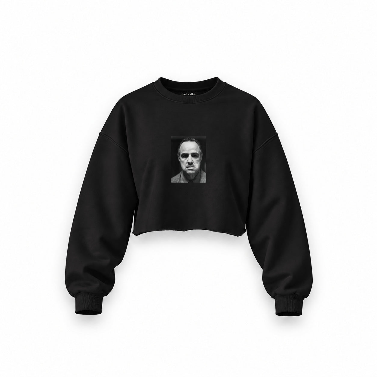 Marlon Brando / Godfather 1972 Oversize Crop Sweatshirt — Siyah — Ön baskı