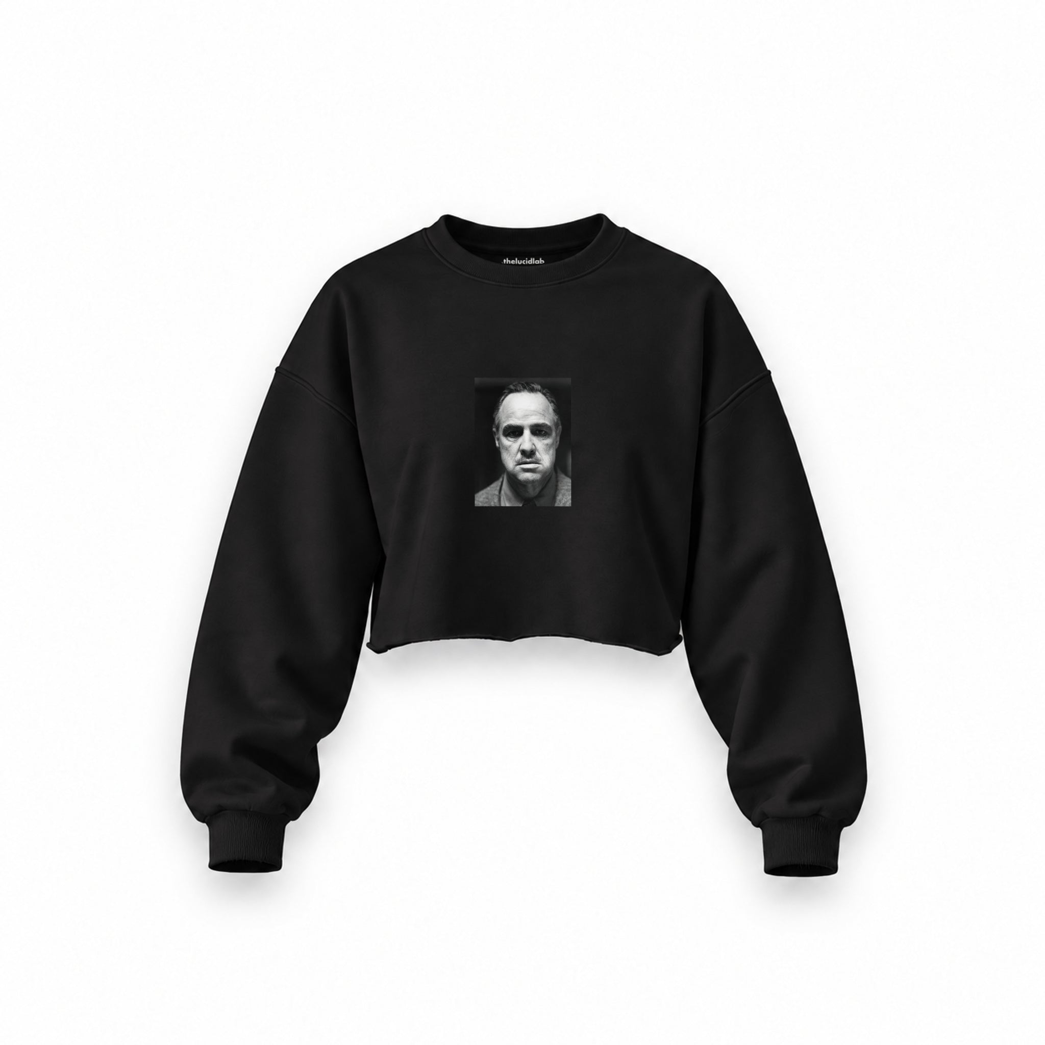 Marlon Brando / Godfather 1972 Oversize Crop Sweatshirt — Siyah — Ön baskı