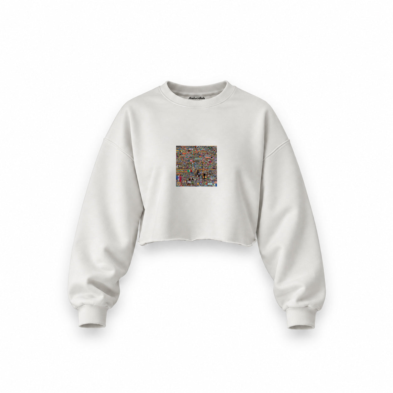 Reddit Place Oversize Crop Sweatshirt — Beyaz — Ön baskı