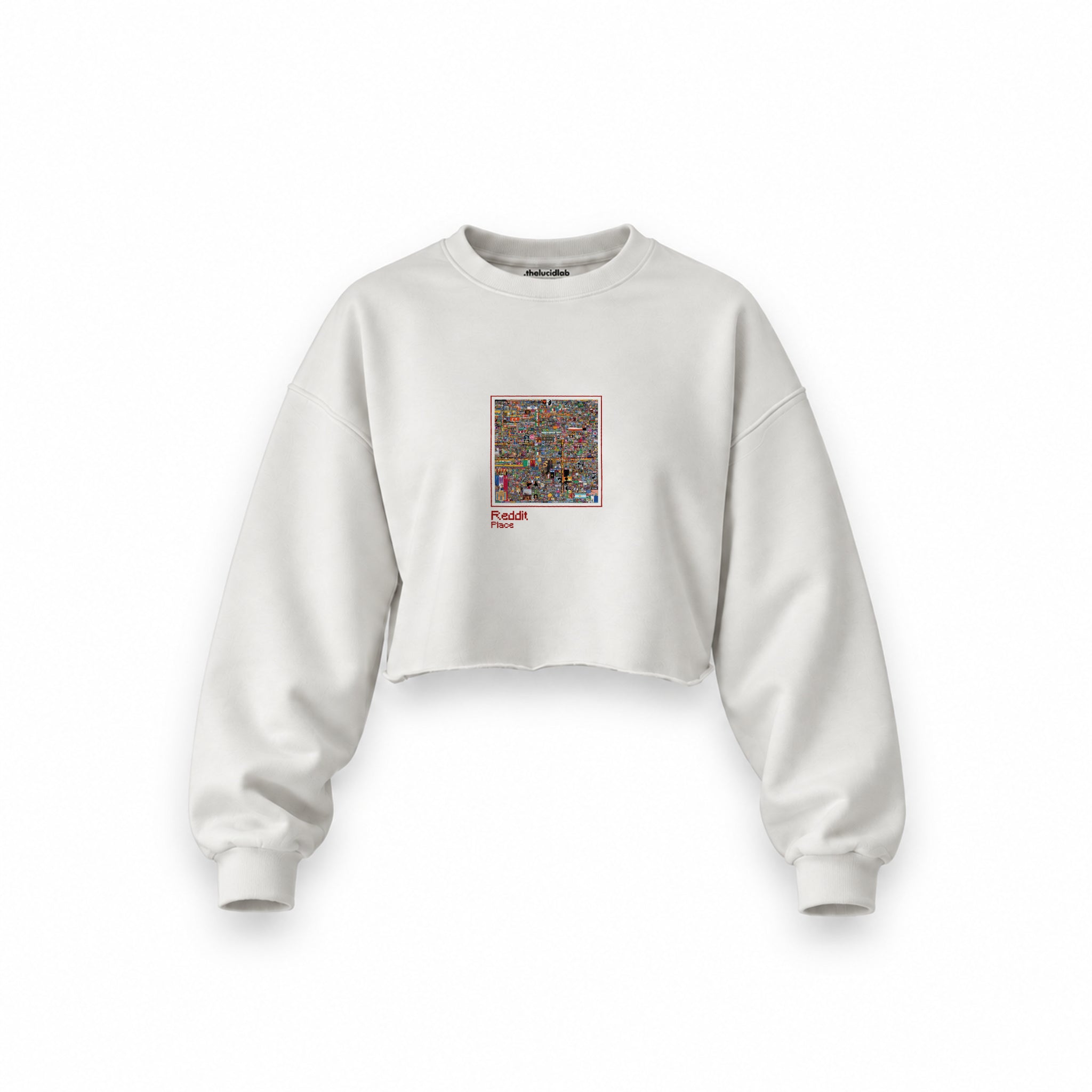 Reddit Place Oversize Crop Sweatshirt — Beyaz — Ön baskı