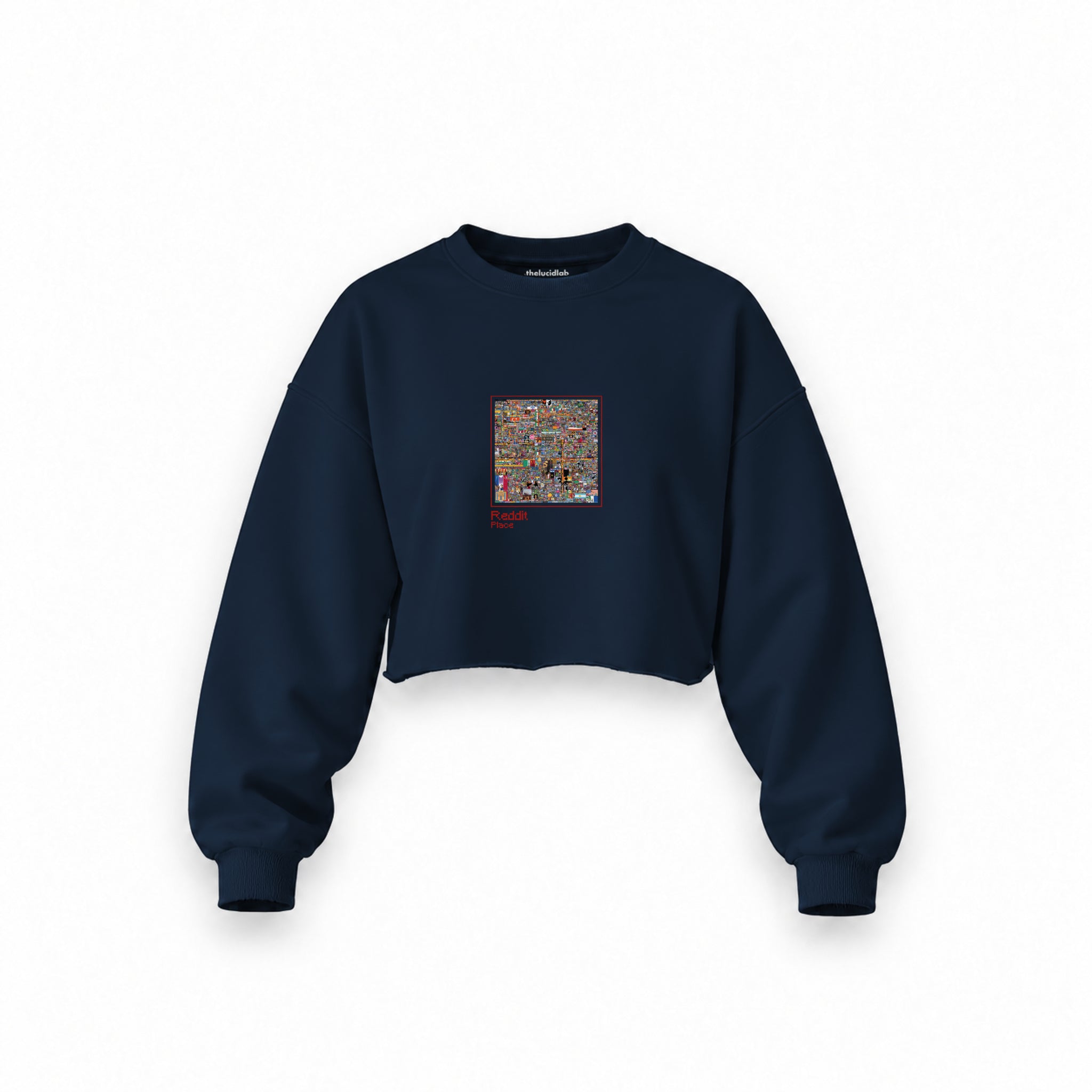 Reddit Place Oversize Crop Sweatshirt — Lacivert — Ön baskı