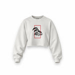 Perspektif Kanagawa Dalgası Oversize Crop Sweatshirt — Beyaz — Ön baskı