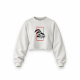 Perspektif Kanagawa Dalgası Oversize Crop Sweatshirt — Beyaz — Ön baskı