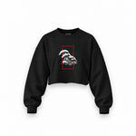 Perspektif Kanagawa Dalgası Oversize Crop Sweatshirt — Siyah — Ön baskı