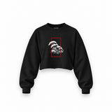 Perspektif Kanagawa Dalgası Oversize Crop Sweatshirt — Siyah — Ön baskı