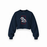 Perspektif Kanagawa Dalgası Oversize Crop Sweatshirt — Lacivert — Ön baskı
