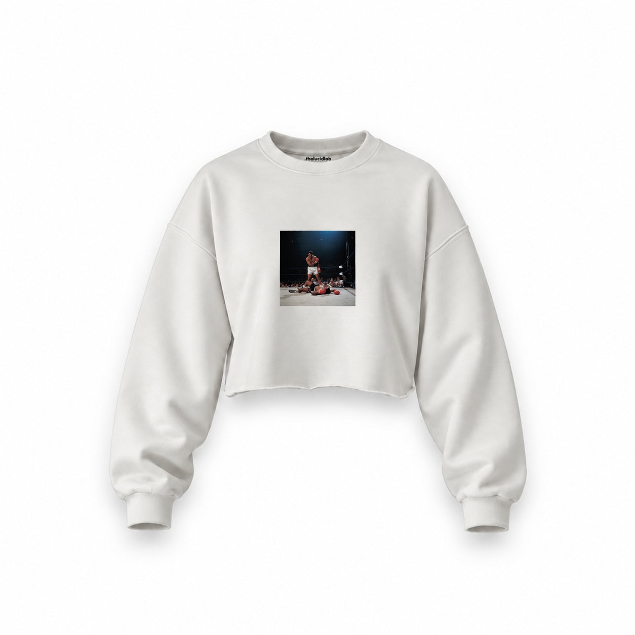 Muhammed Ali And Sonny Liston Usa 1965 Oversize Crop Sweatshirt — Beyaz — Ön baskı