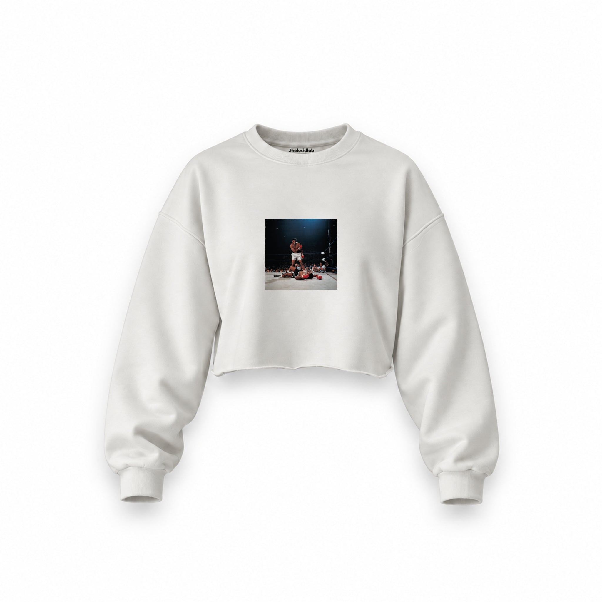 Muhammed Ali And Sonny Liston Usa 1965 Oversize Crop Sweatshirt — Beyaz — Ön baskı