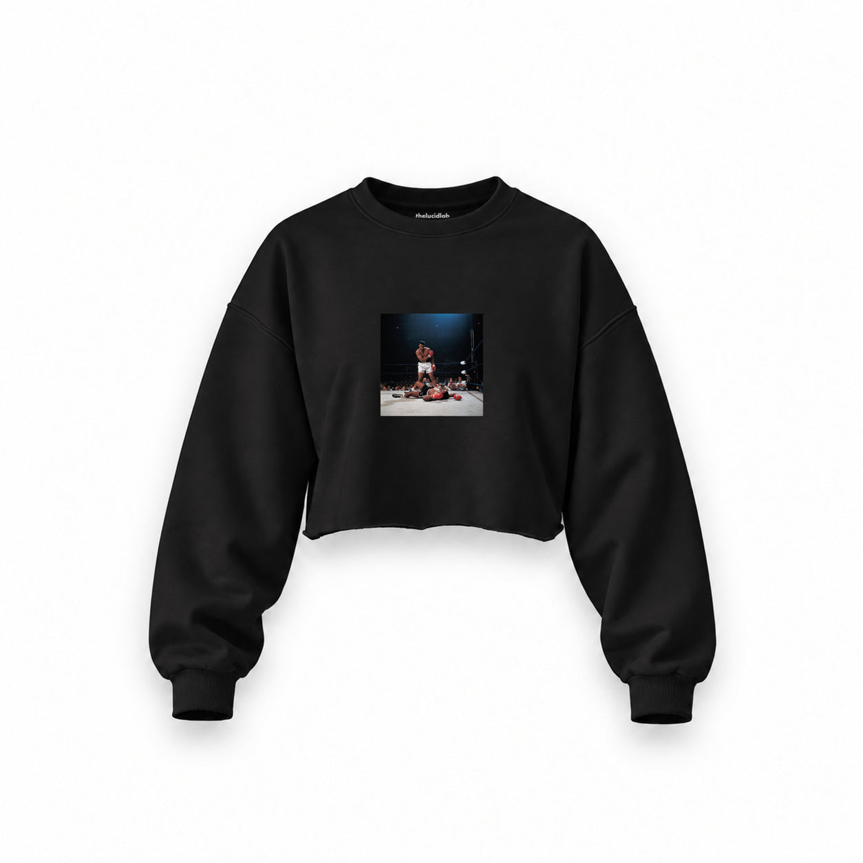 Muhammed Ali And Sonny Liston Usa 1965 Oversize Crop Sweatshirt — Siyah — Ön baskı