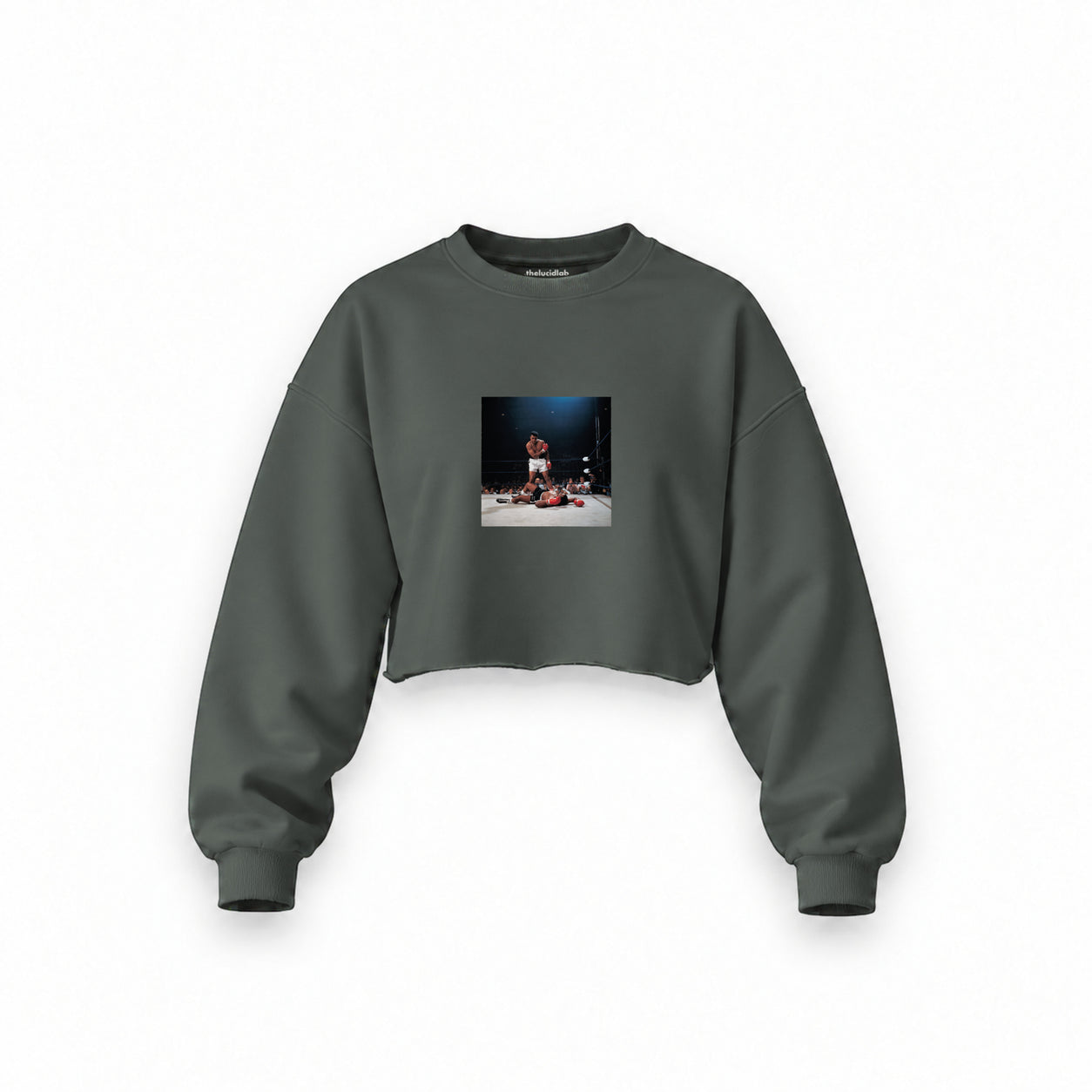 Muhammed Ali And Sonny Liston Usa 1965 Oversize Crop Sweatshirt — Antrasit — Ön baskı