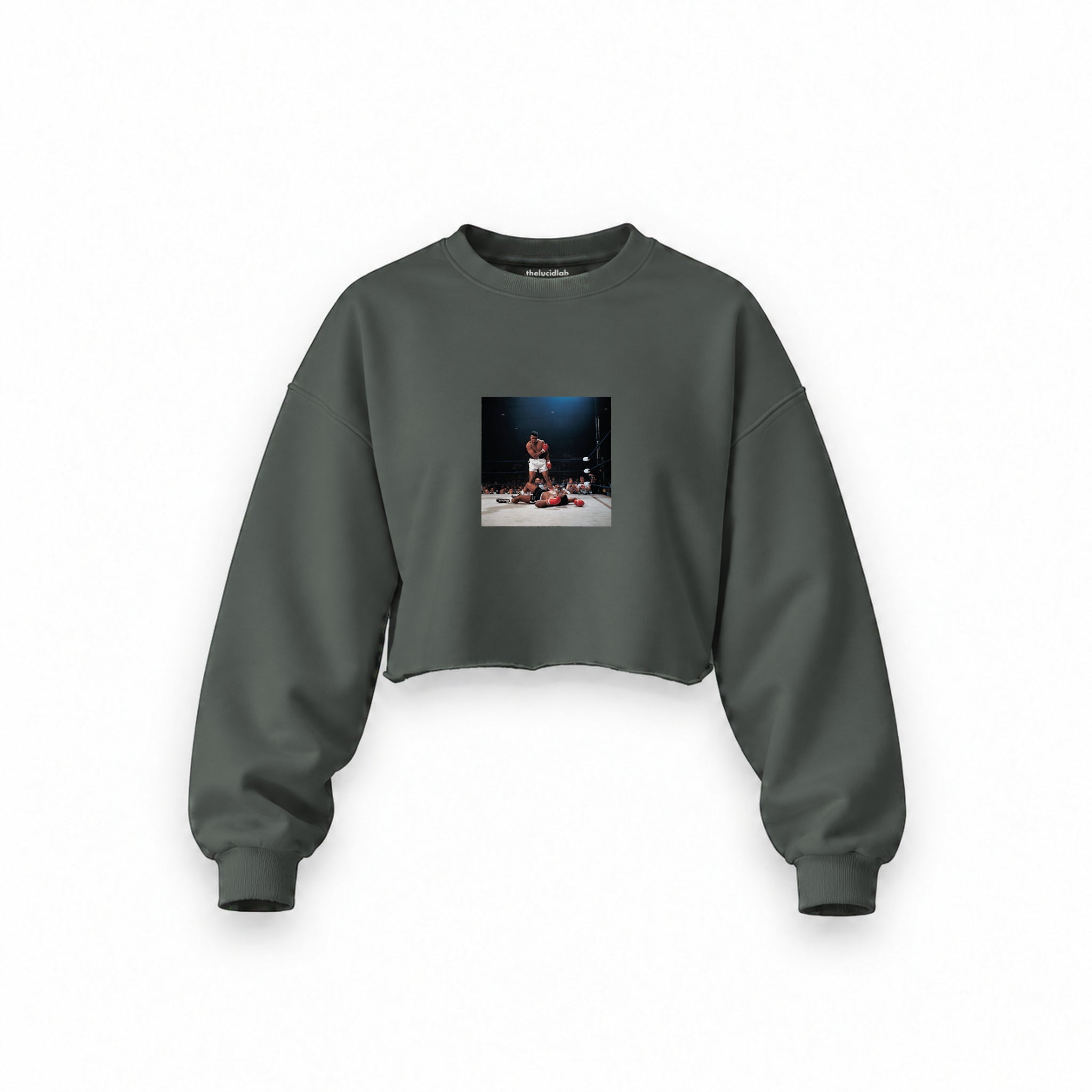 Muhammed Ali And Sonny Liston Usa 1965 Oversize Crop Sweatshirt — Antrasit — Ön baskı