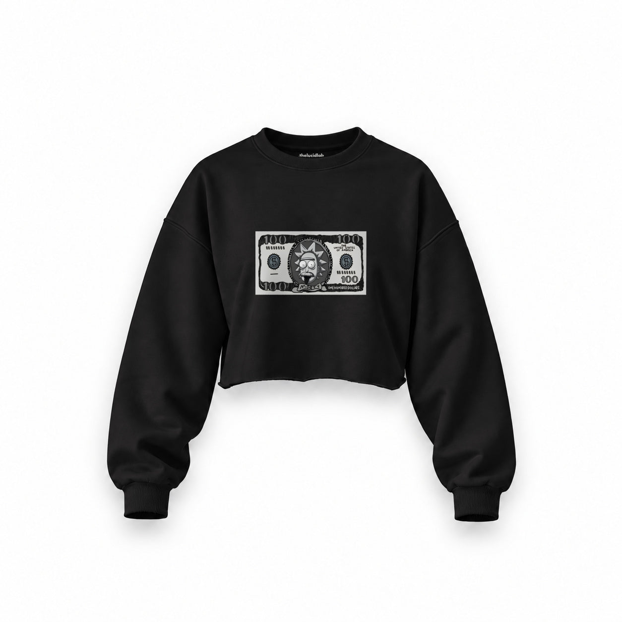 Morty Dollar Oversize Crop Sweatshirt — Siyah — Ön baskı