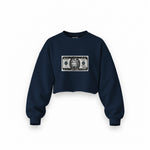 Morty Dollar Oversize Crop Sweatshirt — Lacivert — Ön baskı