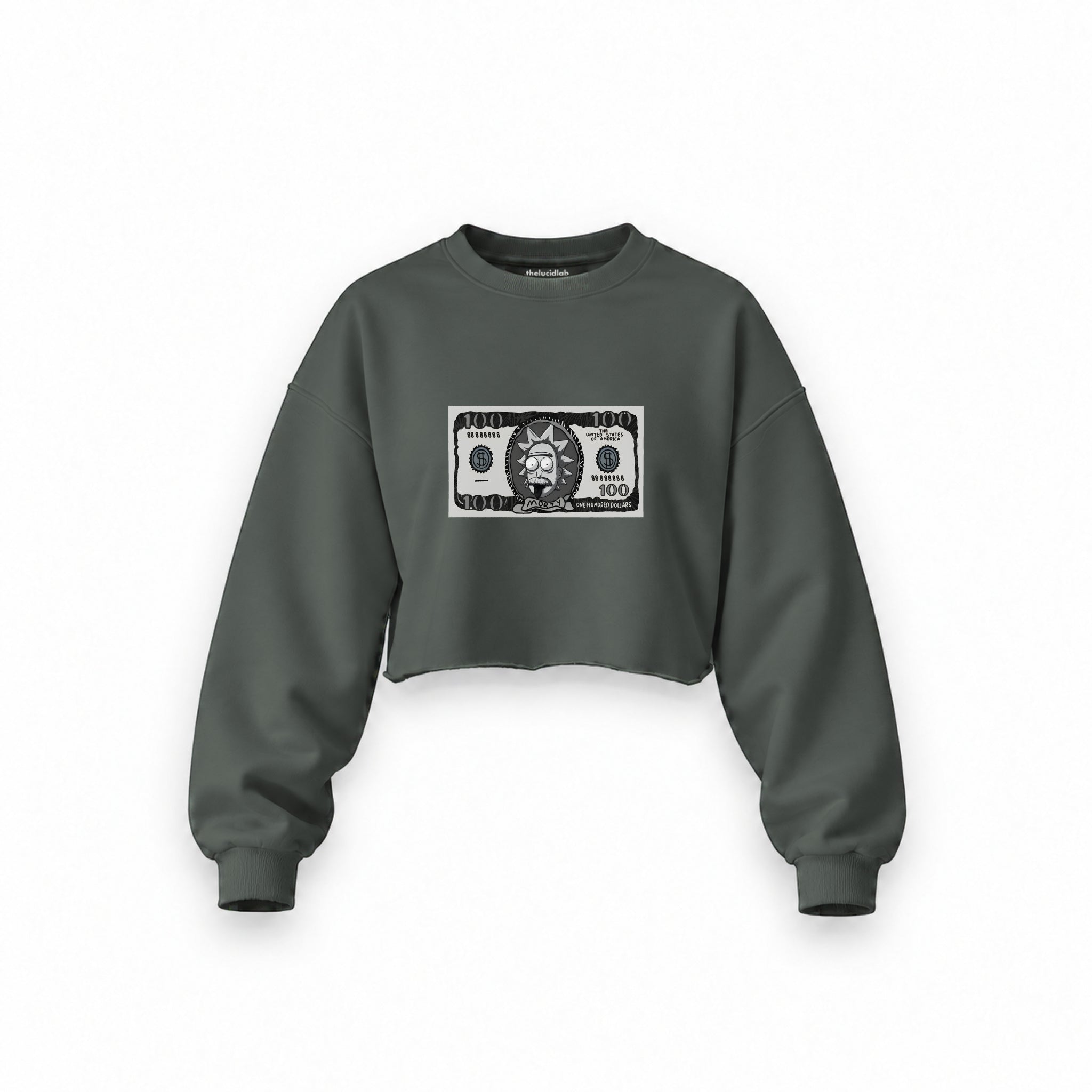 Morty Dollar Oversize Crop Sweatshirt — Antrasit — Ön baskı