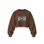 Morty Dollar Oversize Crop Sweatshirt — Kahverengi — Ön baskı
