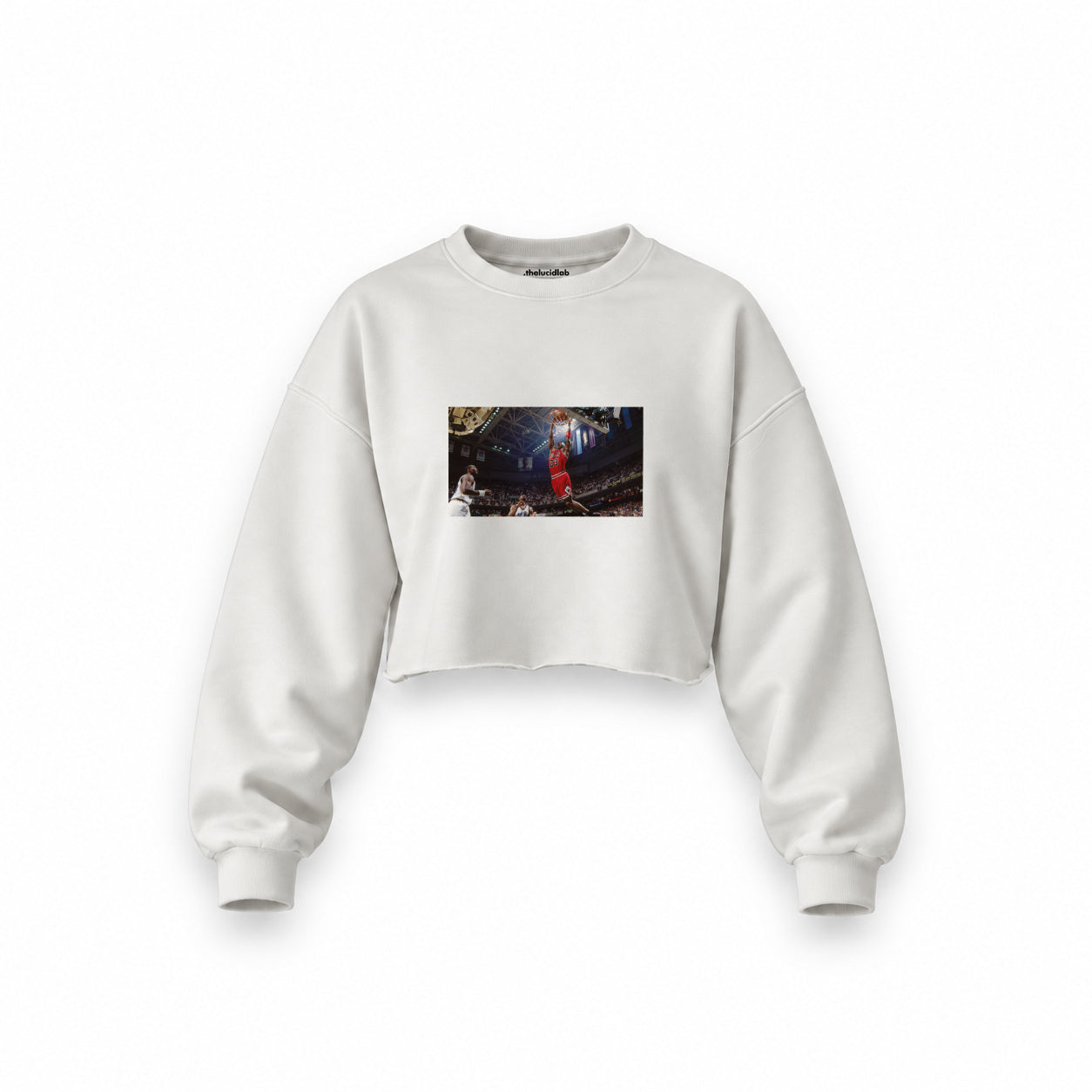 Michael Jordan Chicago Bulls 1997 Oversize Crop Sweatshirt — Beyaz — Ön baskı