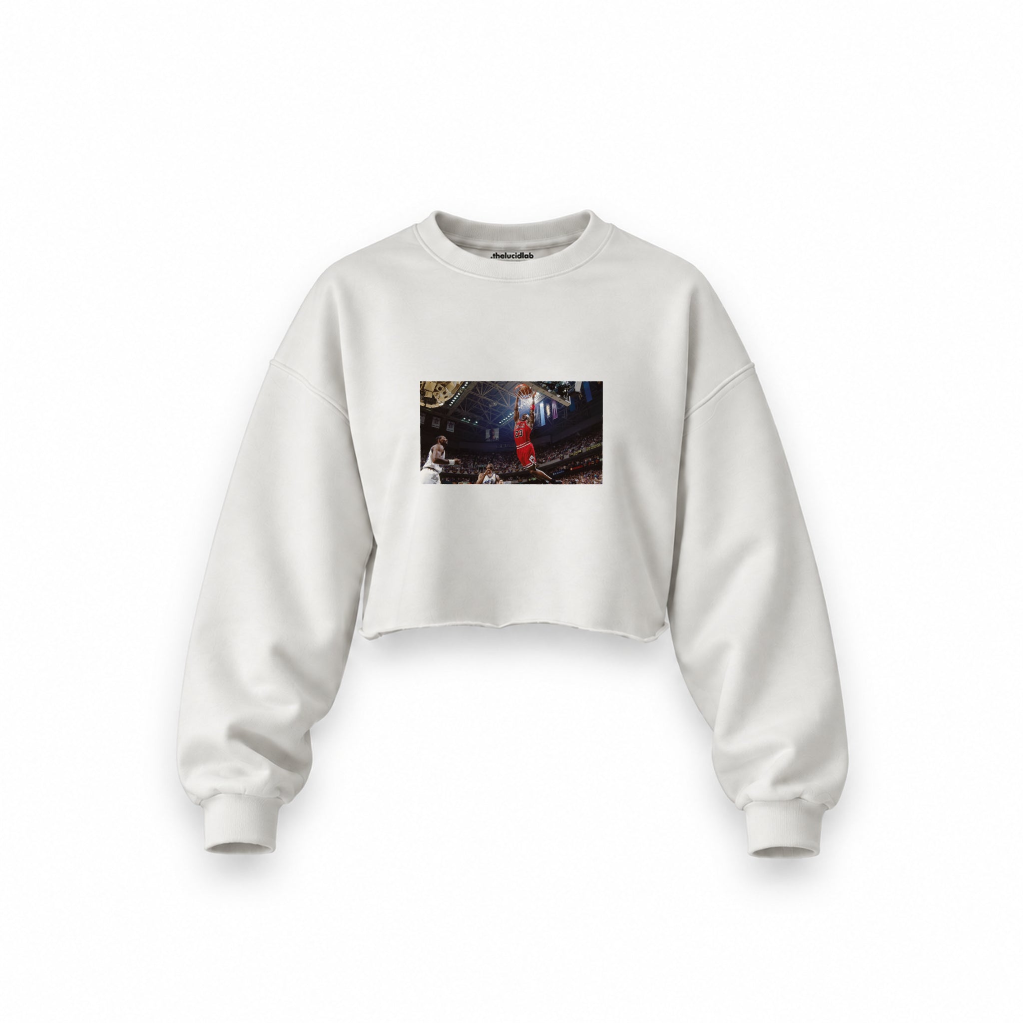 Michael Jordan Chicago Bulls 1997 Oversize Crop Sweatshirt — Beyaz — Ön baskı