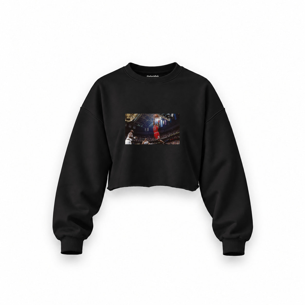 Michael Jordan Chicago Bulls 1997 Oversize Crop Sweatshirt — Siyah — Ön baskı