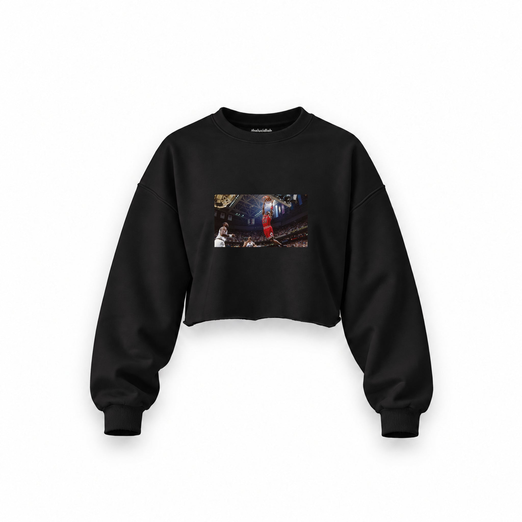 Michael Jordan Chicago Bulls 1997 Oversize Crop Sweatshirt — Siyah — Ön baskı