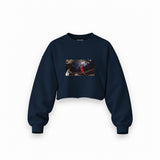 Michael Jordan Chicago Bulls 1997 Oversize Crop Sweatshirt — Lacivert — Ön baskı