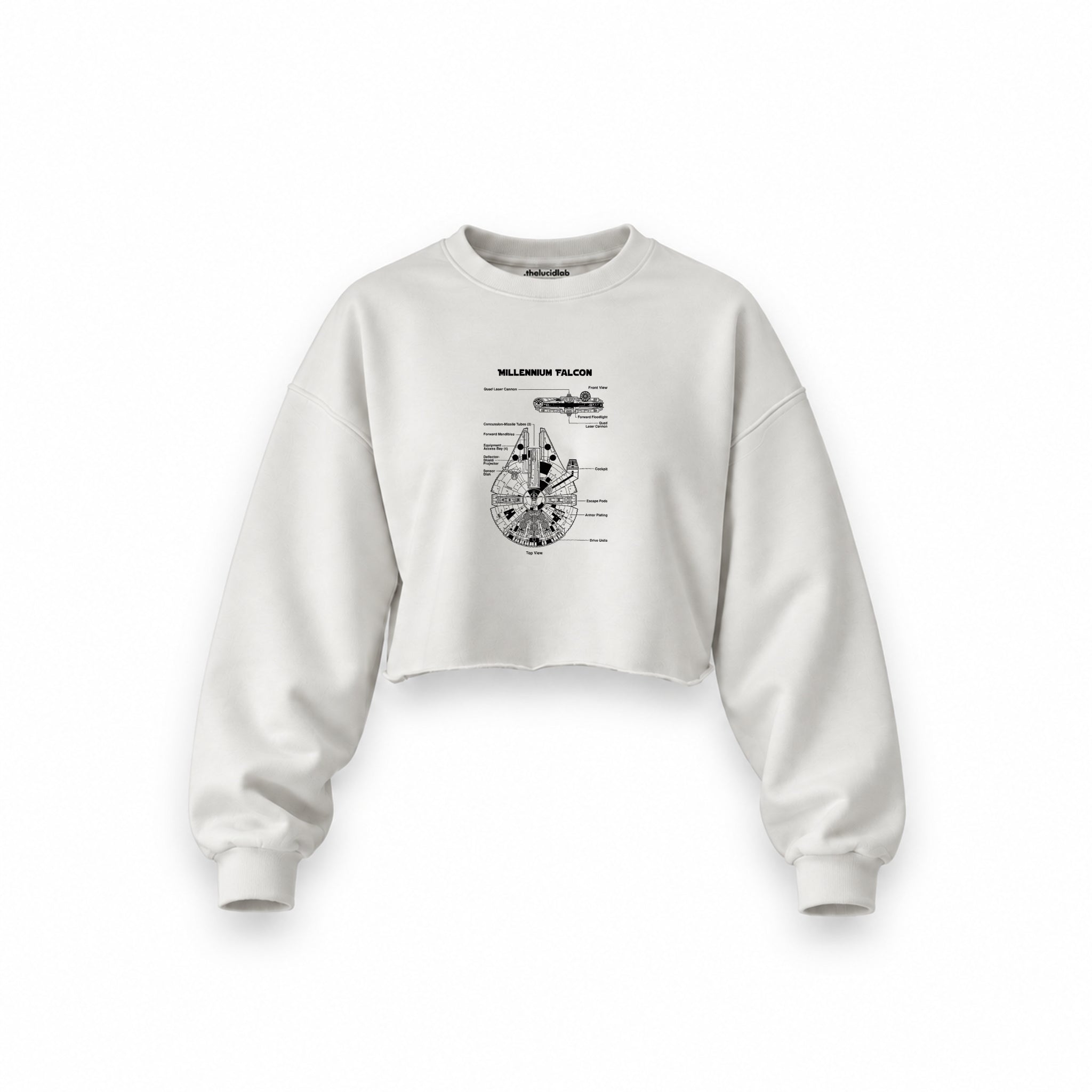 Millennium Falcon Oversize Crop Sweatshirt — Beyaz — Ön baskı