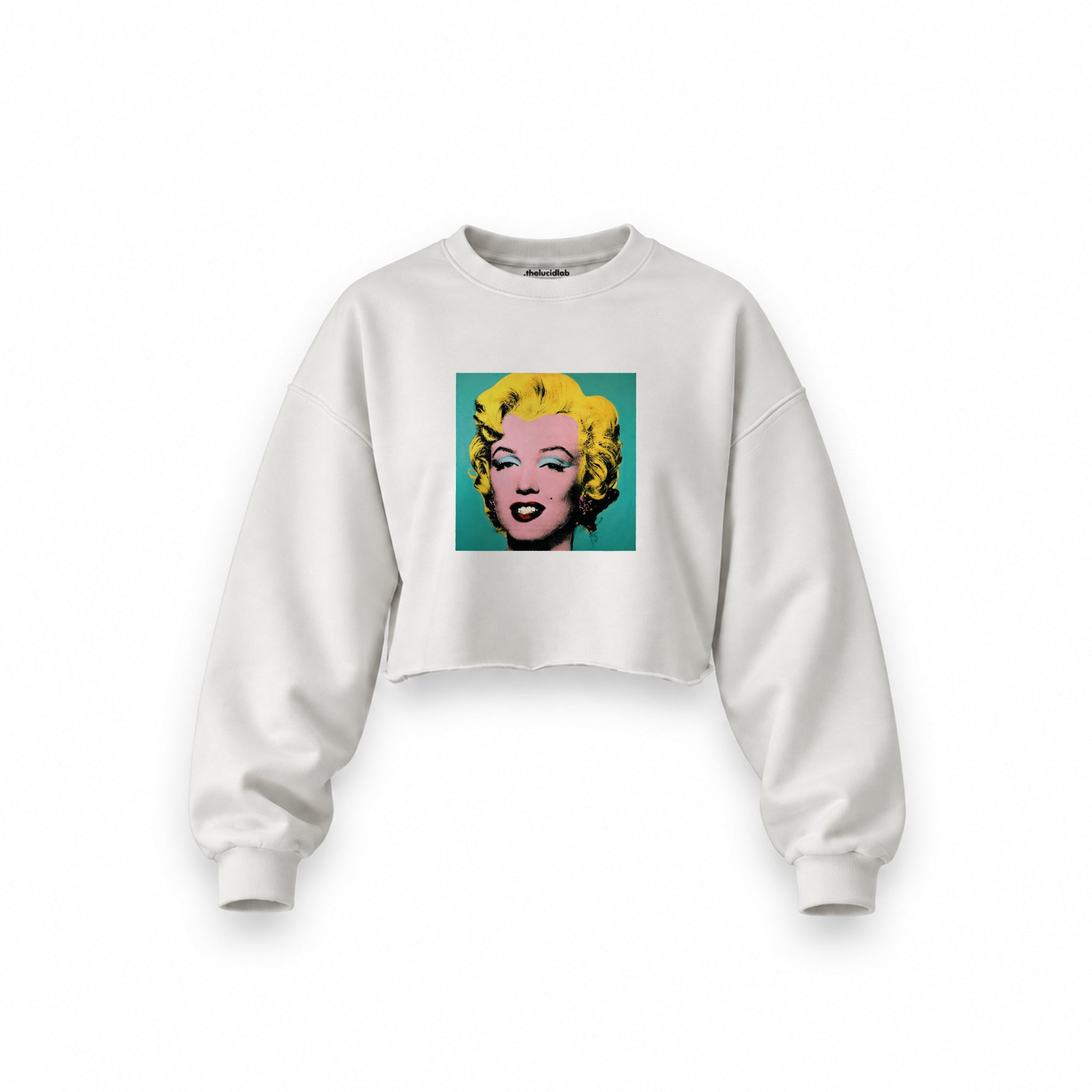 Andy Warhol / Marilyn Monroe Blue Oversize Crop Sweatshirt — Beyaz — Ön baskı