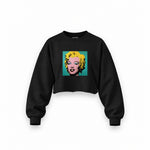Andy Warhol / Marilyn Monroe Blue Oversize Crop Sweatshirt — Siyah — Ön baskı