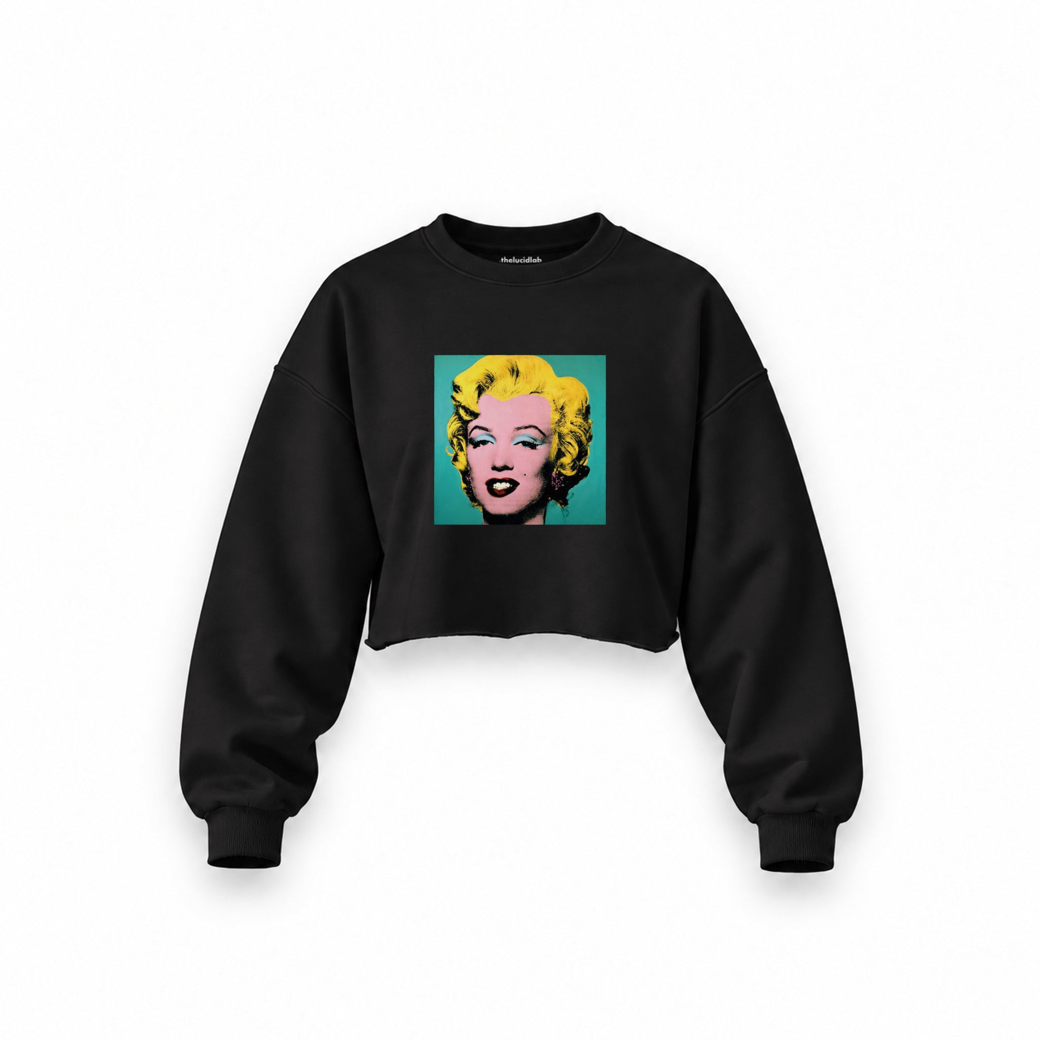 Andy Warhol / Marilyn Monroe Blue Oversize Crop Sweatshirt — Siyah — Ön baskı