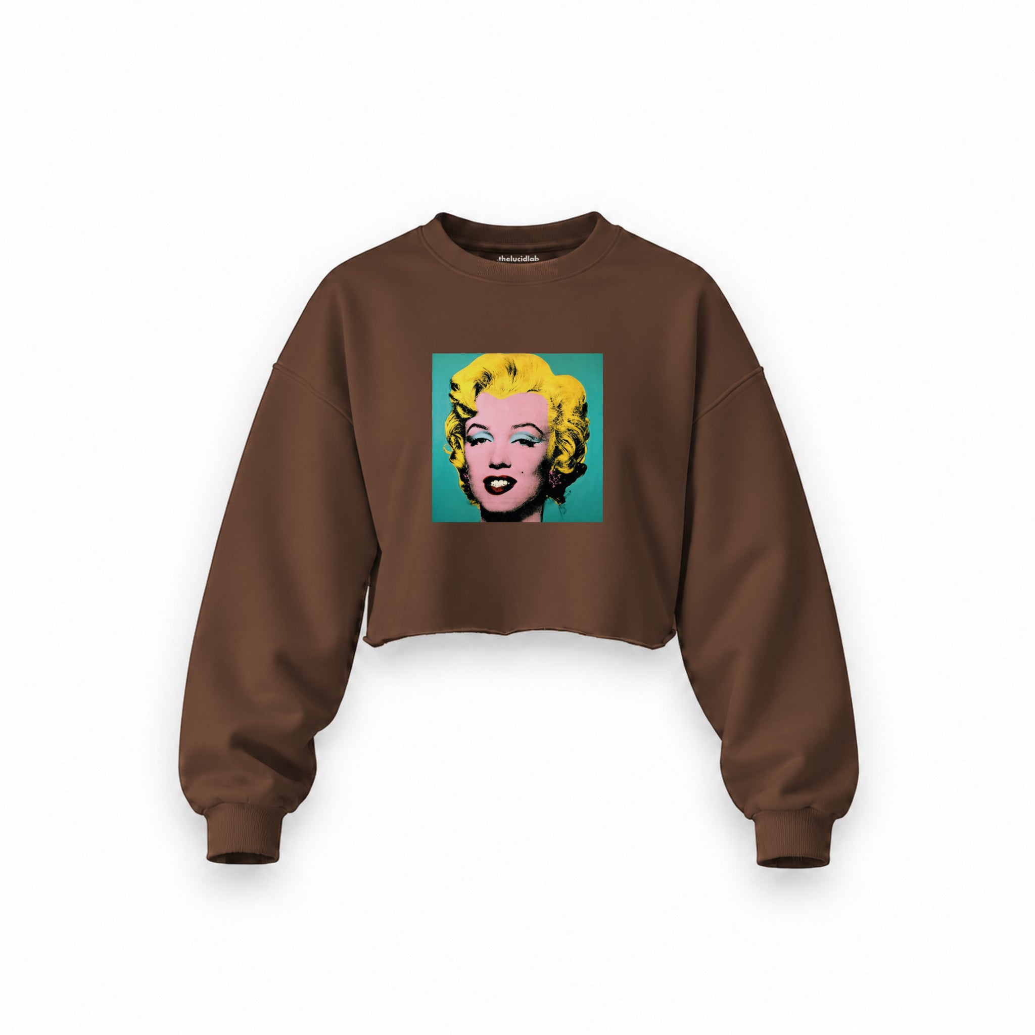 Andy Warhol / Marilyn Monroe Blue Oversize Crop Sweatshirt — Kahverengi — Ön baskı