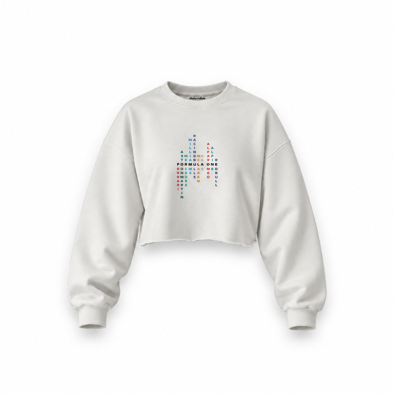 Formula 1 Teams Oversize Crop Sweatshirt — Beyaz — Ön baskı