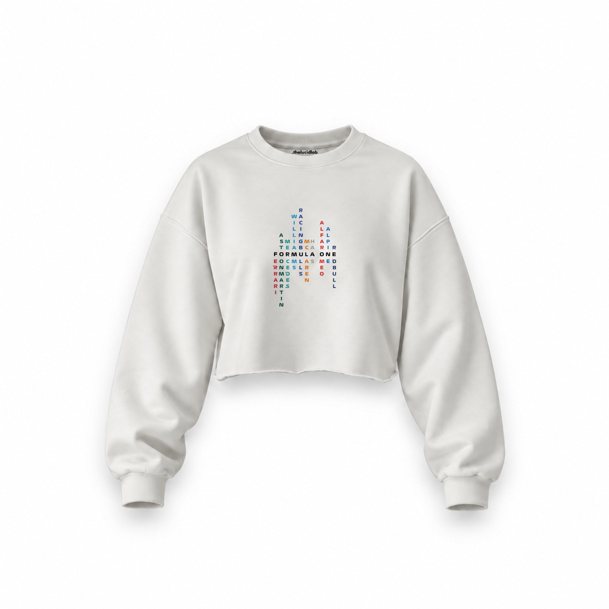 Formula 1 Teams Oversize Crop Sweatshirt — Beyaz — Ön baskı
