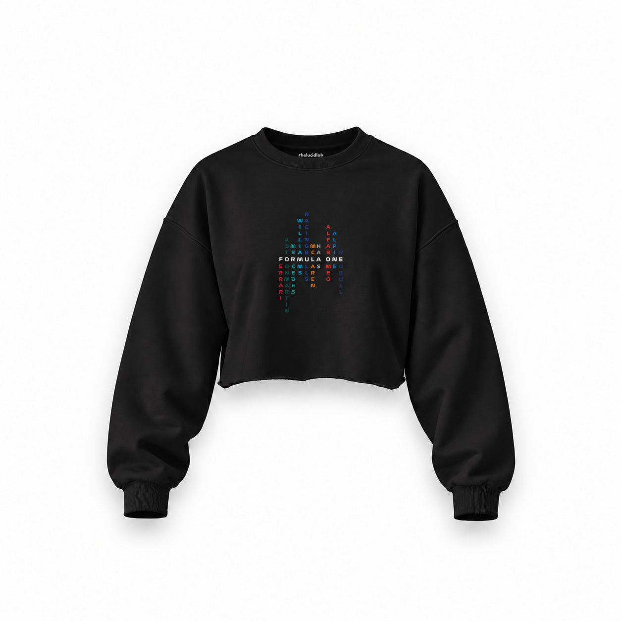 Formula 1 Teams Oversize Crop Sweatshirt — Siyah — Ön baskı