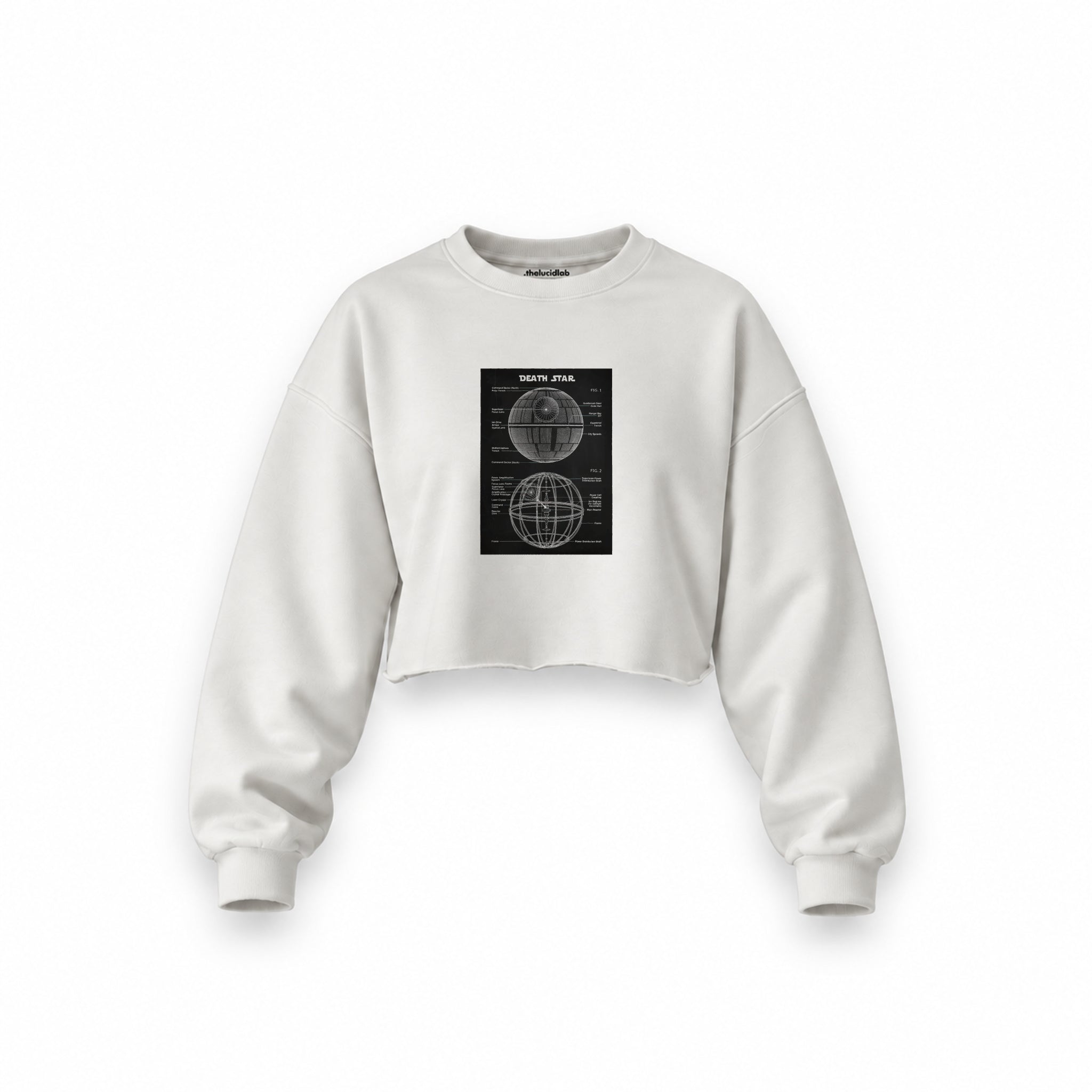 Death Star Oversize Crop Sweatshirt — Beyaz — Ön baskı