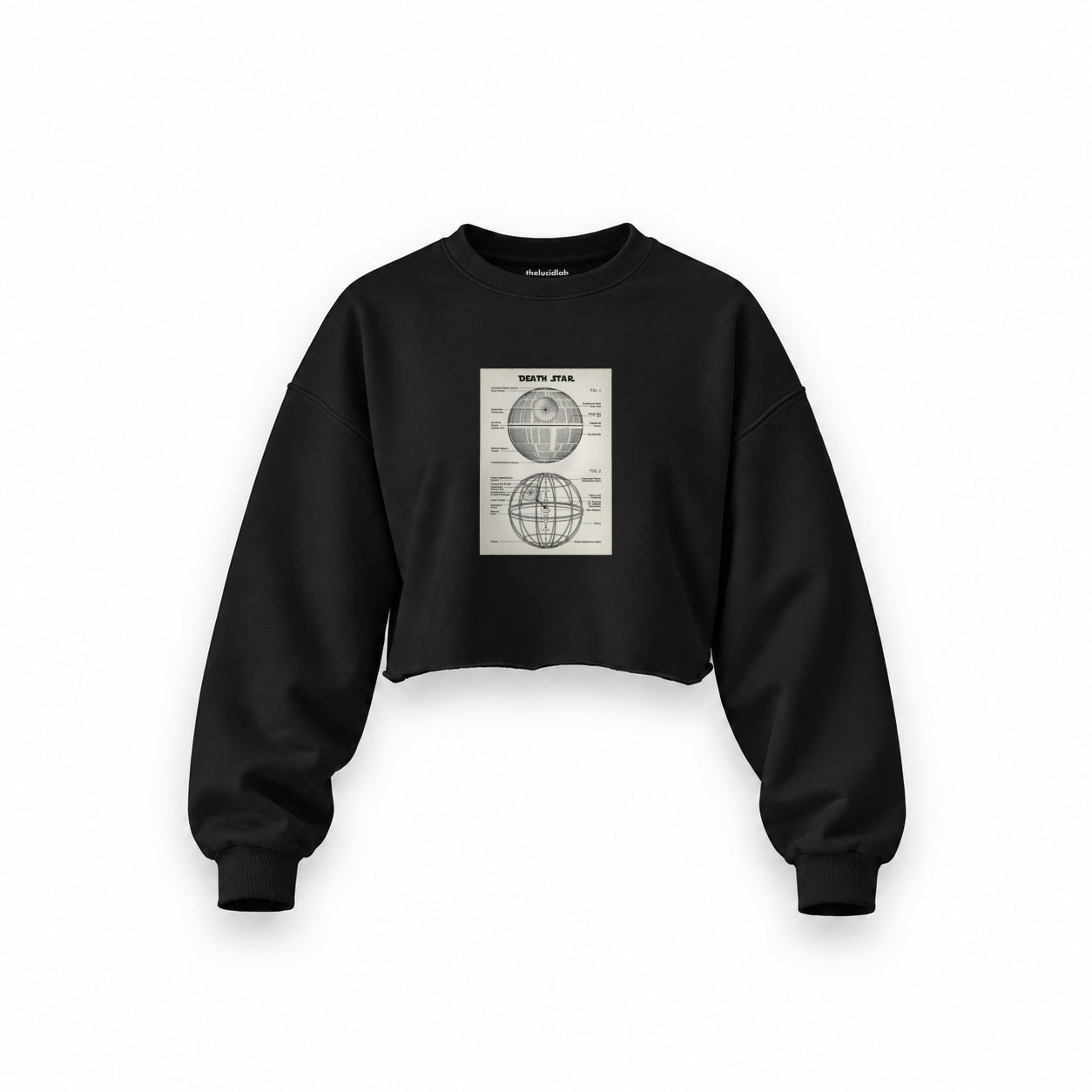 Death Star Oversize Crop Sweatshirt — Siyah — Ön baskı