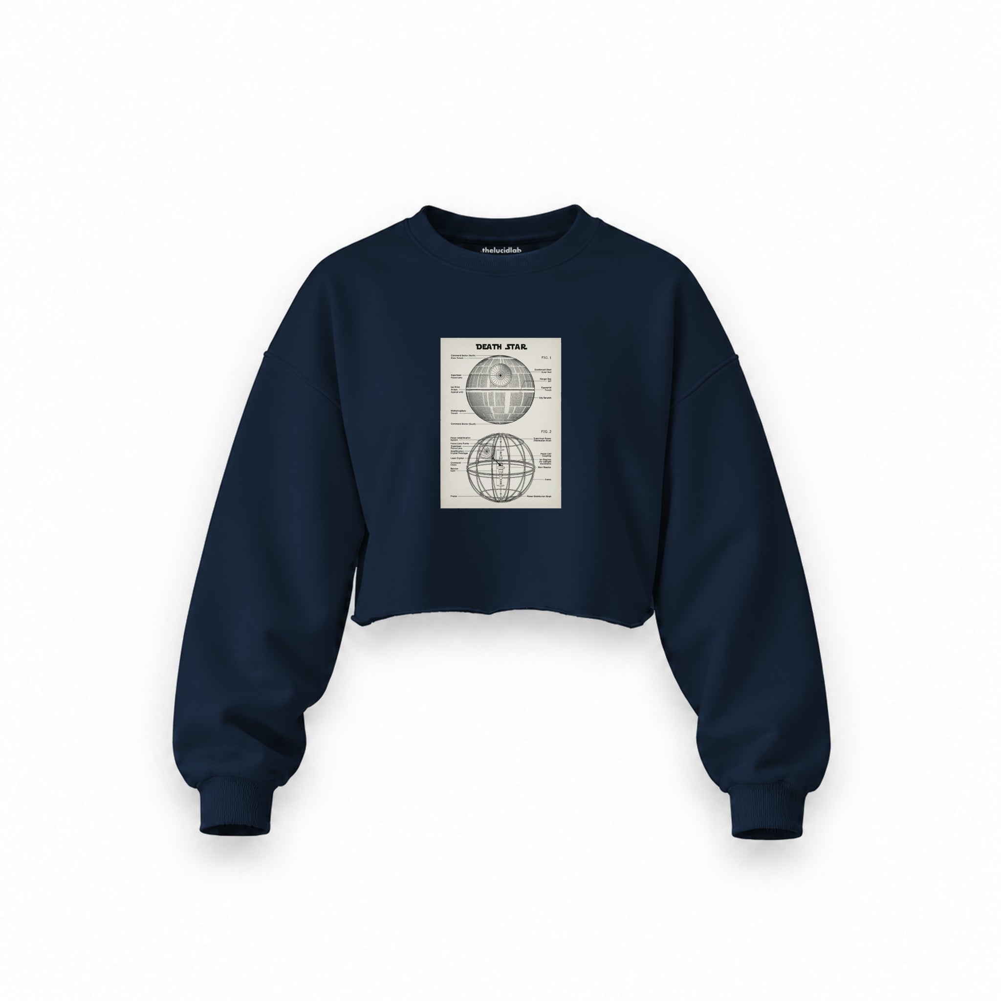 Death Star Oversize Crop Sweatshirt — Lacivert — Ön baskı